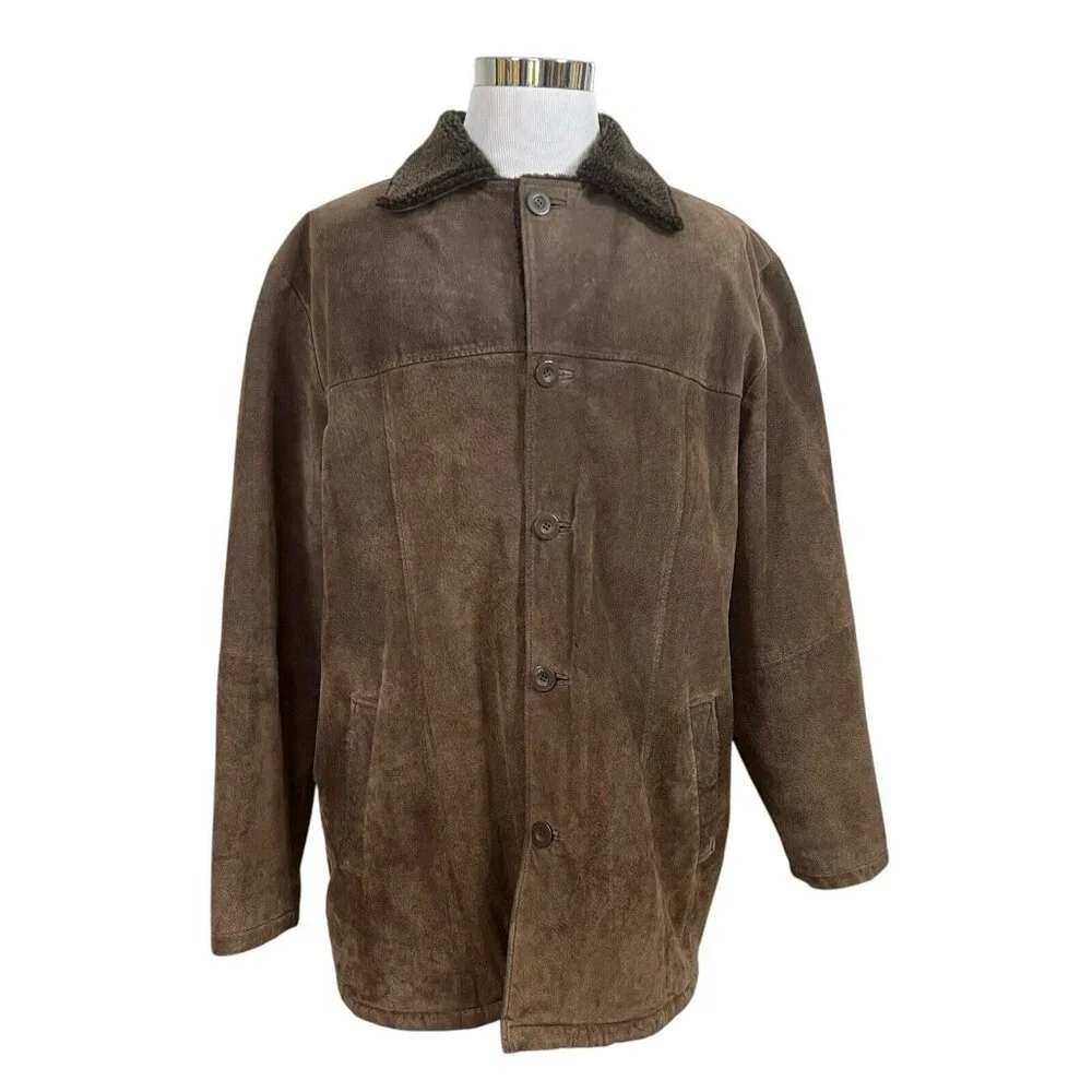 AVALANCHE Milan Soft Brown Suede Leather Jacket COAT Lined‎ Insulated Mens 2XL